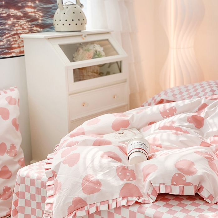 91家纺网 家纺一手货源 找家纺 澳萝拉 2022新款全棉印花花边四件套 心动初恋