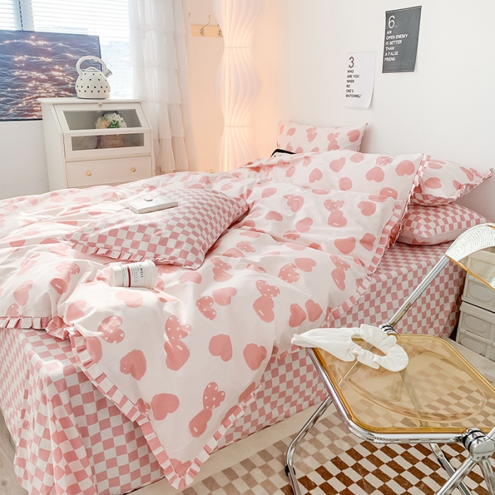 91家纺网 家纺一手货源 找家纺 澳萝拉 2022新款全棉印花花边四件套 心动初恋