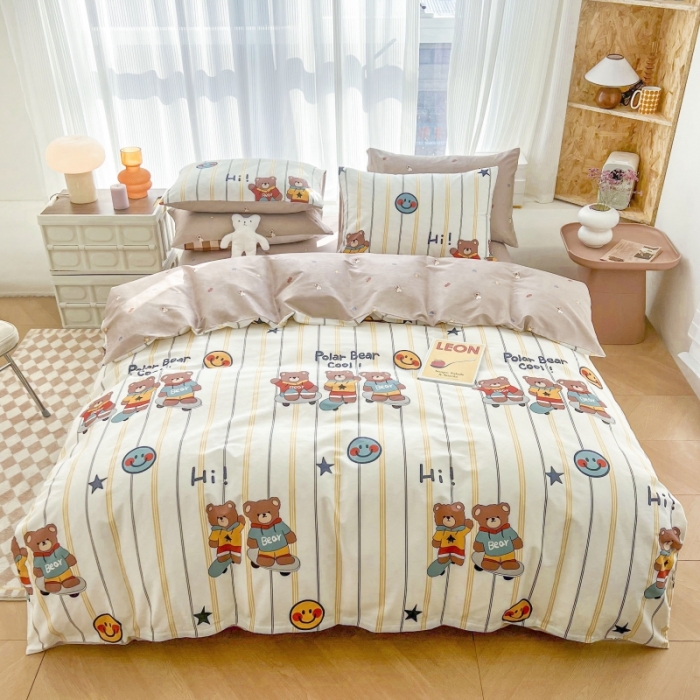 91家纺网 家纺一手货源 找家纺 感遇家纺 2022新款全棉印花四件套 滑板小熊