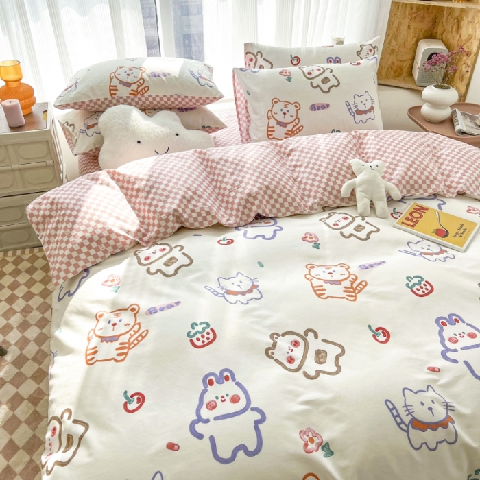 91家纺网 家纺一手货源 找家纺 感遇家纺 2022新款全棉印花四件套 萌宠