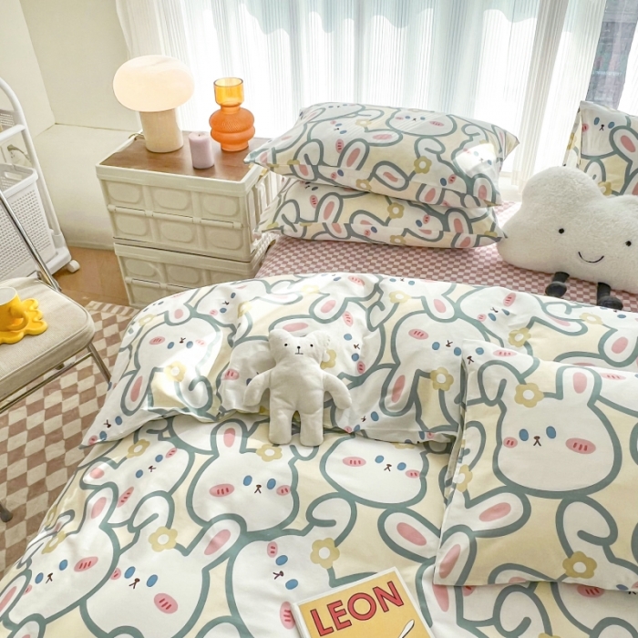 91家纺网 家纺一手货源 找家纺 感遇家纺 2022新款全棉印花四件套 兔宝宝