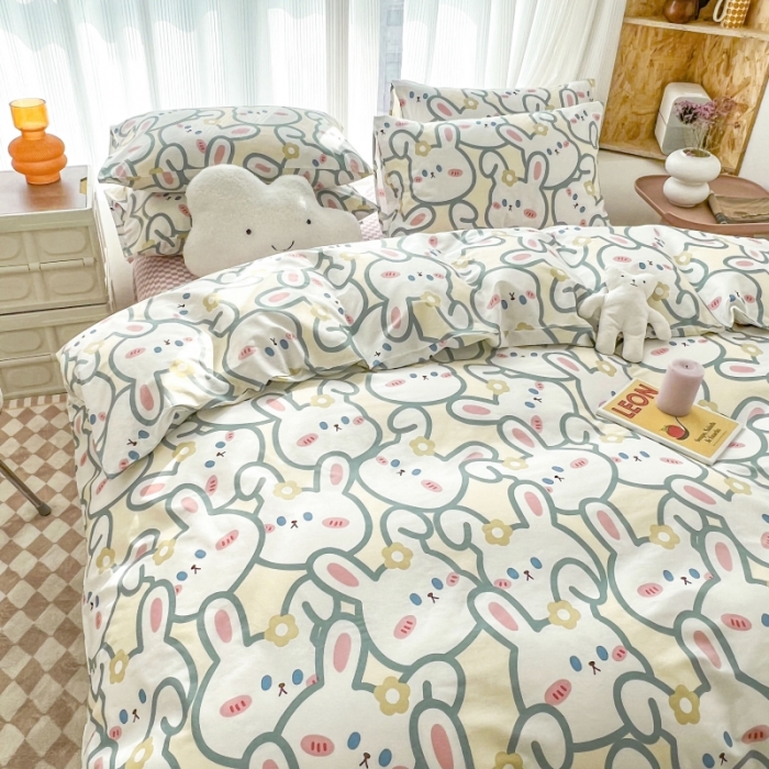 91家纺网 家纺一手货源 找家纺 感遇家纺 2022新款全棉印花四件套 兔宝宝