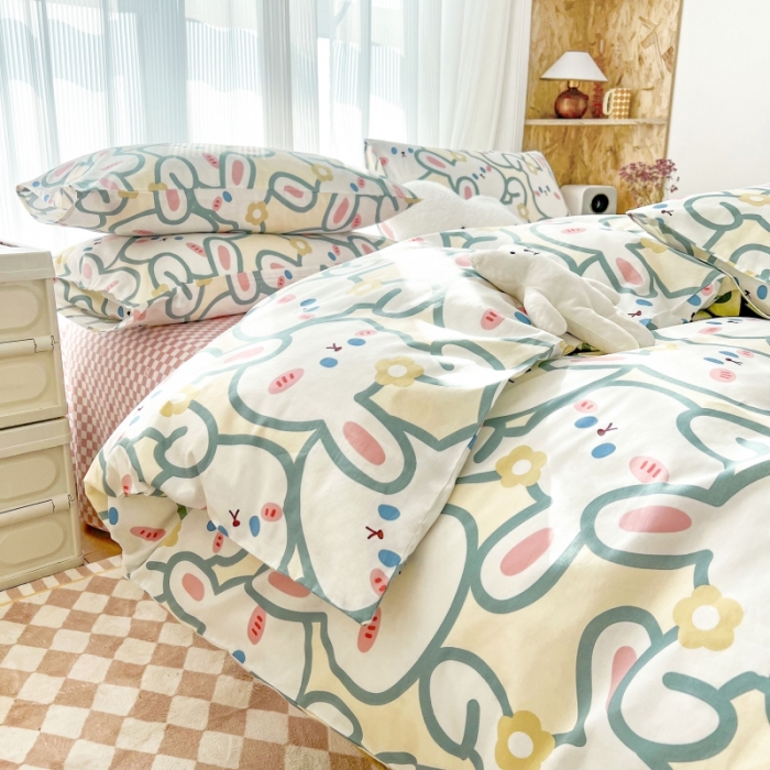 91家纺网 家纺一手货源 找家纺 感遇家纺 2022新款全棉印花四件套 兔宝宝