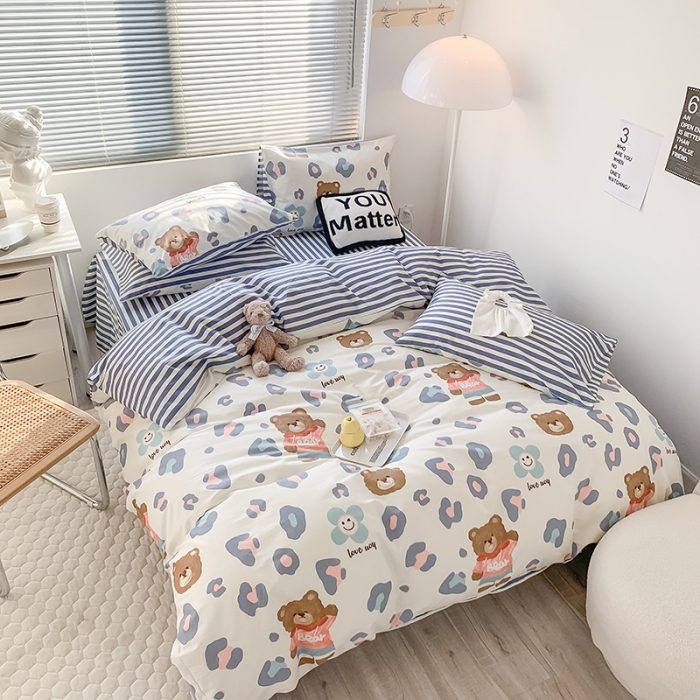 91家纺网 家纺一手货源 找家纺 澳萝拉 2023新款全棉印花四件套会员减5元 豹纹棕熊