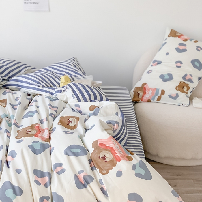 91家纺网 家纺一手货源 找家纺 澳萝拉 2023新款全棉印花四件套会员减5元 豹纹棕熊