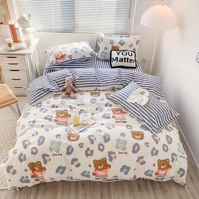 91家纺网 家纺一手货源 找家纺 澳萝拉 2023新款全棉印花四件套会员减5元 豹纹棕熊