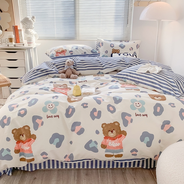 91家纺网 家纺一手货源 找家纺 澳萝拉 2023新款全棉印花四件套会员减5元 豹纹棕熊