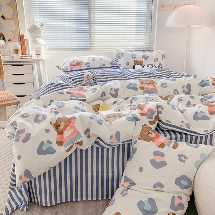 91家纺网 家纺一手货源 找家纺 澳萝拉 2023新款全棉印花四件套会员减5元 豹纹棕熊