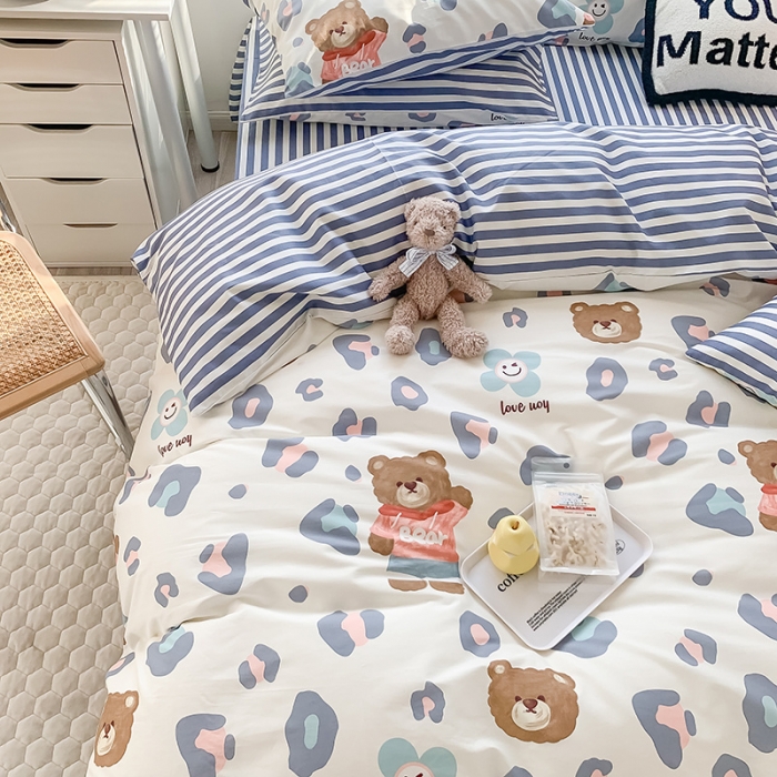 91家纺网 家纺一手货源 找家纺 澳萝拉 2023新款全棉印花四件套会员减5元 豹纹棕熊