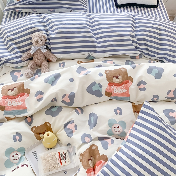 91家纺网 家纺一手货源 找家纺 澳萝拉 2023新款全棉印花四件套会员减5元 豹纹棕熊