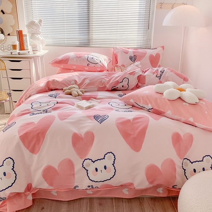 91家纺网 家纺一手货源 找家纺 澳萝拉 2023新款全棉印花四件套会员减5元 粉心小熊