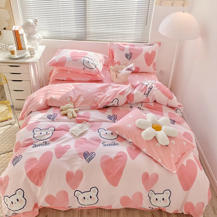 91家纺网 家纺一手货源 找家纺 澳萝拉 2023新款全棉印花四件套会员减5元 粉心小熊