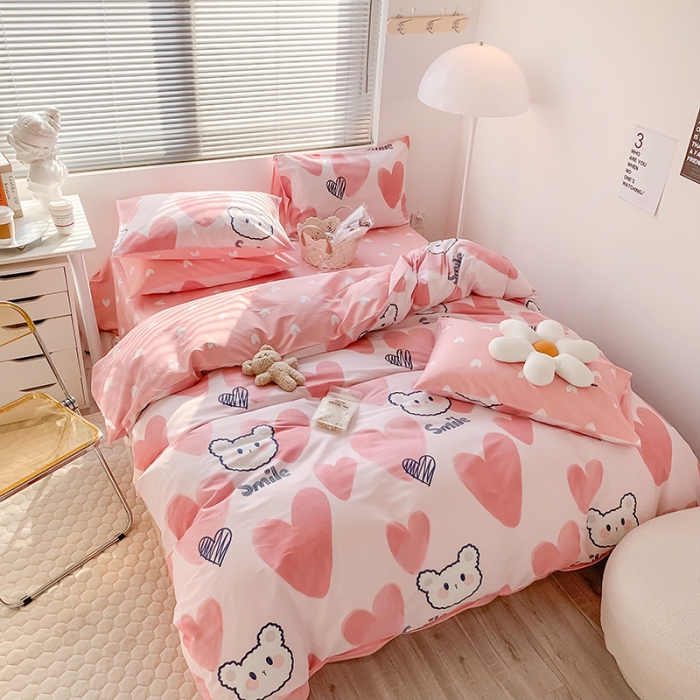 91家纺网 家纺一手货源 找家纺 澳萝拉 2023新款全棉印花四件套会员减5元 粉心小熊