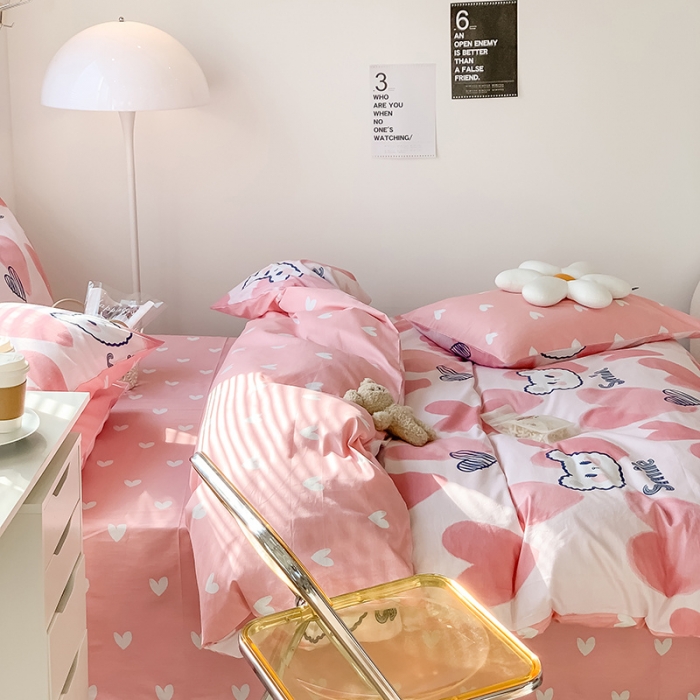 91家纺网 家纺一手货源 找家纺 澳萝拉 2023新款全棉印花四件套会员减5元 粉心小熊