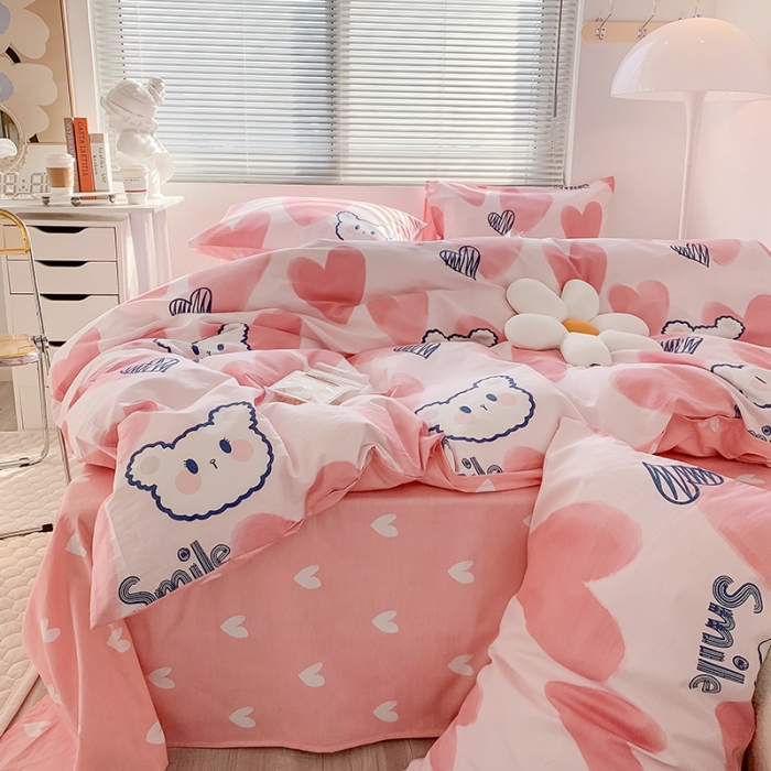 91家纺网 家纺一手货源 找家纺 澳萝拉 2023新款全棉印花四件套会员减5元 粉心小熊