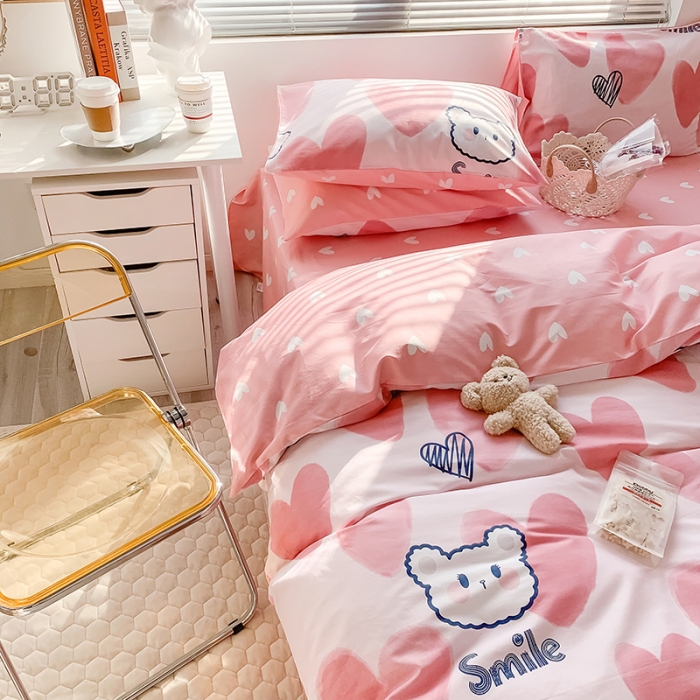 91家纺网 家纺一手货源 找家纺 澳萝拉 2023新款全棉印花四件套会员减5元 粉心小熊