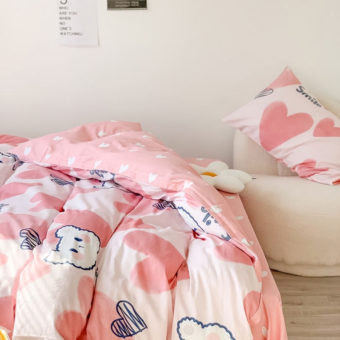 91家纺网 家纺一手货源 找家纺 澳萝拉 2023新款全棉印花四件套会员减5元 粉心小熊