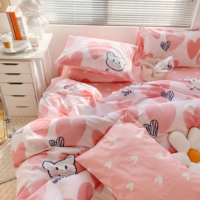 91家纺网 家纺一手货源 找家纺 澳萝拉 2023新款全棉印花四件套会员减5元 粉心小熊