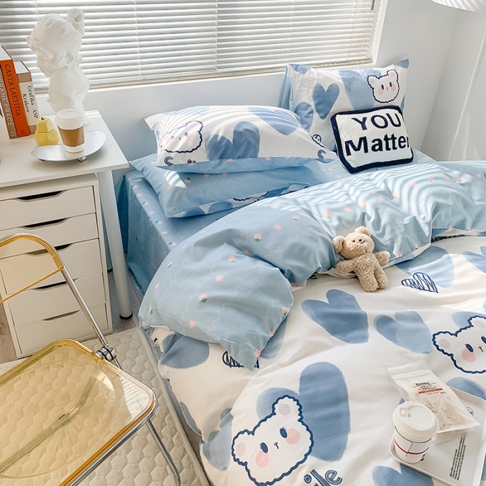 91家纺网 家纺一手货源 找家纺 澳萝拉 2023新款全棉印花四件套会员减5元 蓝心小熊