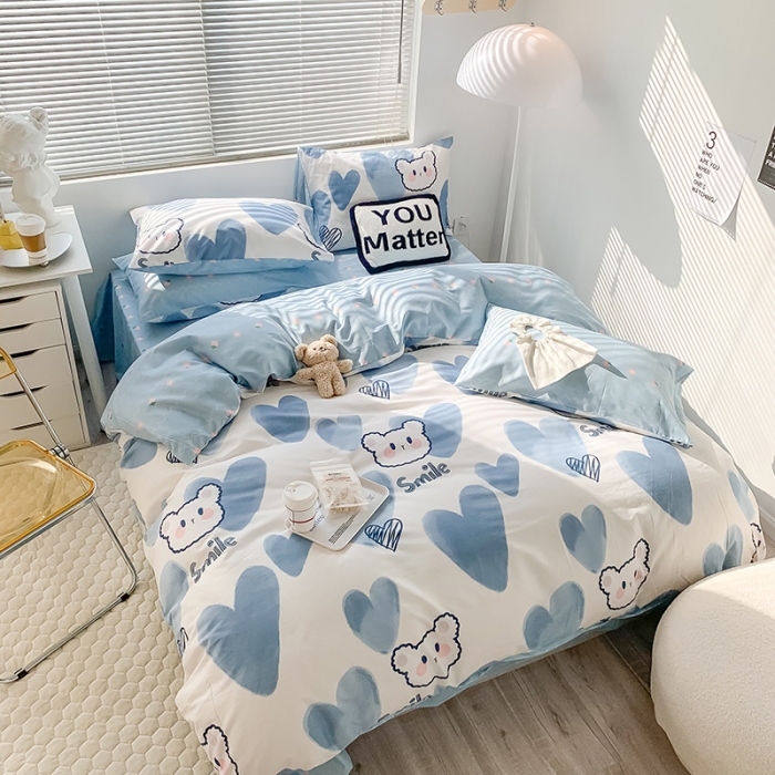 91家纺网 家纺一手货源 找家纺 澳萝拉 2023新款全棉印花四件套会员减5元 蓝心小熊