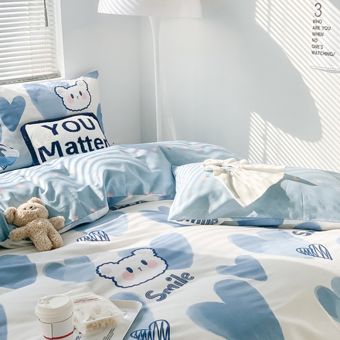 91家纺网 家纺一手货源 找家纺 澳萝拉 2023新款全棉印花四件套会员减5元 蓝心小熊