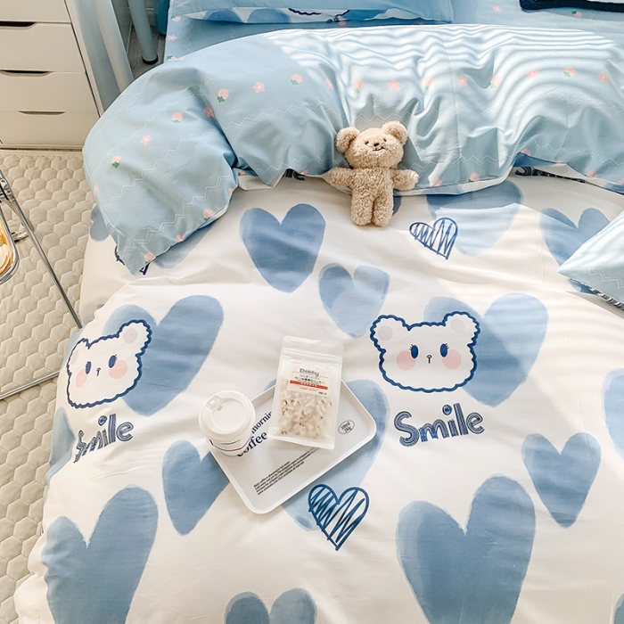 91家纺网 家纺一手货源 找家纺 澳萝拉 2023新款全棉印花四件套会员减5元 蓝心小熊