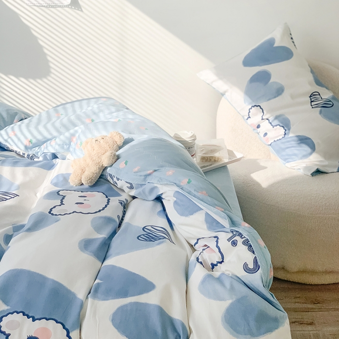 91家纺网 家纺一手货源 找家纺 澳萝拉 2023新款全棉印花四件套会员减5元 蓝心小熊