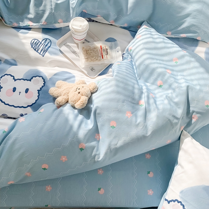 91家纺网 家纺一手货源 找家纺 澳萝拉 2023新款全棉印花四件套会员减5元 蓝心小熊