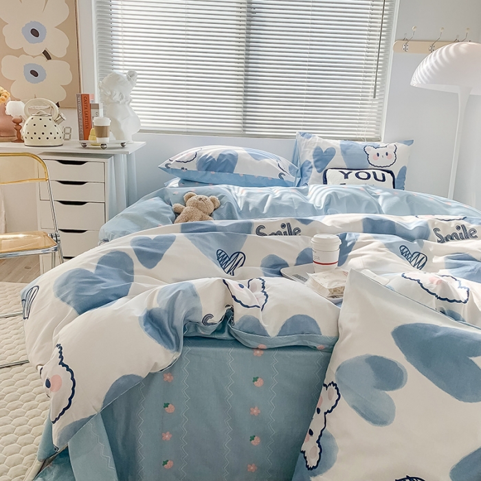 91家纺网 家纺一手货源 找家纺 澳萝拉 2023新款全棉印花四件套会员减5元 蓝心小熊