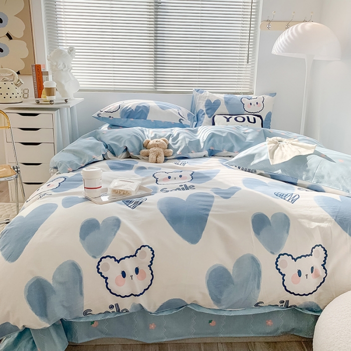 91家纺网 家纺一手货源 找家纺 澳萝拉 2023新款全棉印花四件套会员减5元 蓝心小熊