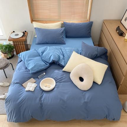 91家纺网 家纺一手货源 找家纺 （总）窝米 2022春季新品素色双拼水洗棉系列四件套