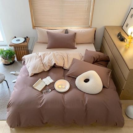 91家纺网 家纺一手货源 找家纺 （总）窝米 2022春季新品素色双拼水洗棉系列四件套