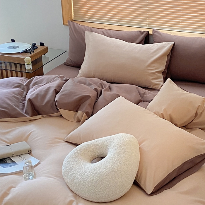 91家纺网 家纺一手货源 找家纺 （总）窝米 2022春季新品素色双拼水洗棉系列四件套