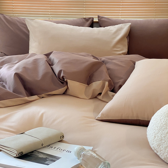 91家纺网 家纺一手货源 找家纺 （总）窝米 2022春季新品素色双拼水洗棉系列四件套