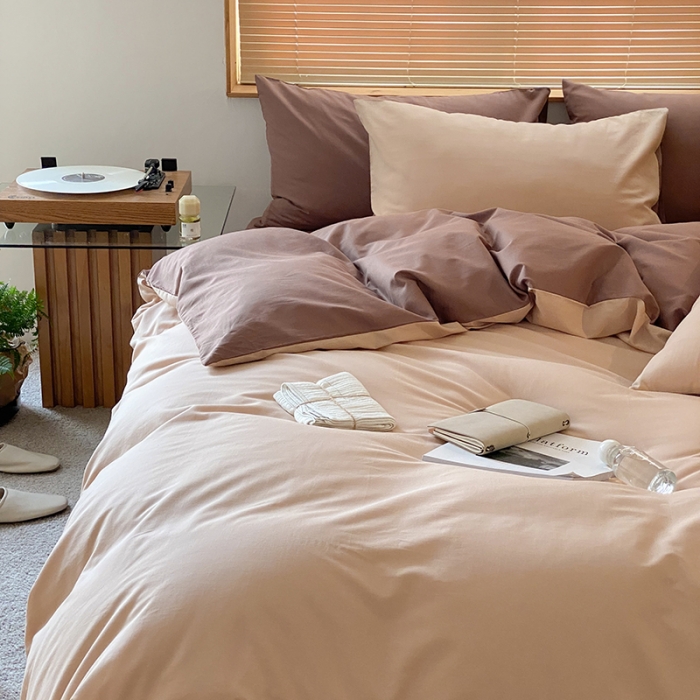 91家纺网 家纺一手货源 找家纺 （总）窝米 2022春季新品素色双拼水洗棉系列四件套