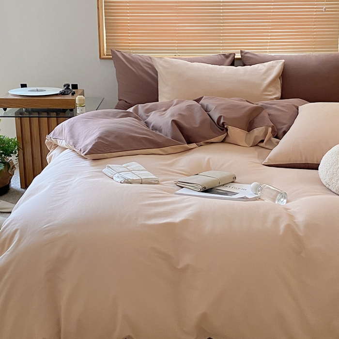 91家纺网 家纺一手货源 找家纺 （总）窝米 2022春季新品素色双拼水洗棉系列四件套