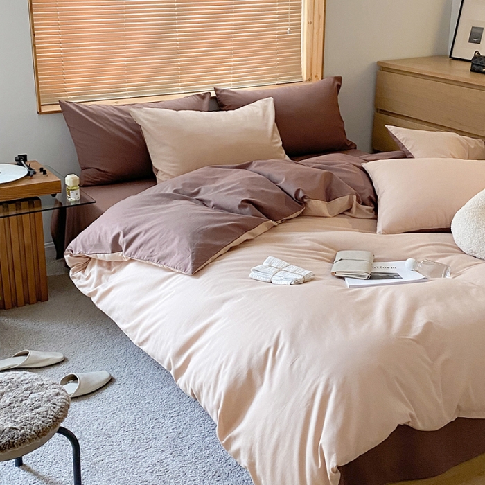 91家纺网 家纺一手货源 找家纺 （总）窝米 2022春季新品素色双拼水洗棉系列四件套