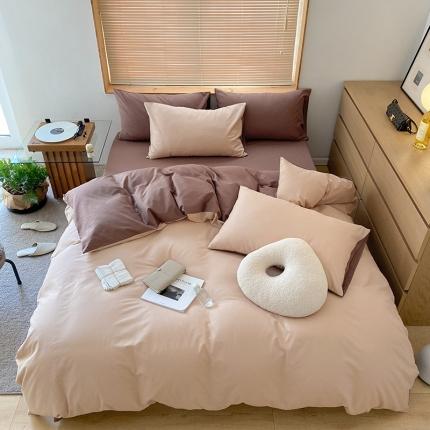 窝米 2022春季新品素色双拼水洗棉系列四件套 可可双拼