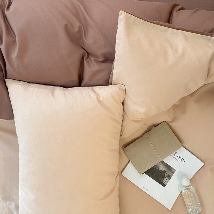 91家纺网 家纺一手货源 找家纺 窝米 2022春季新品素色双拼水洗棉系列四件套 可可双拼