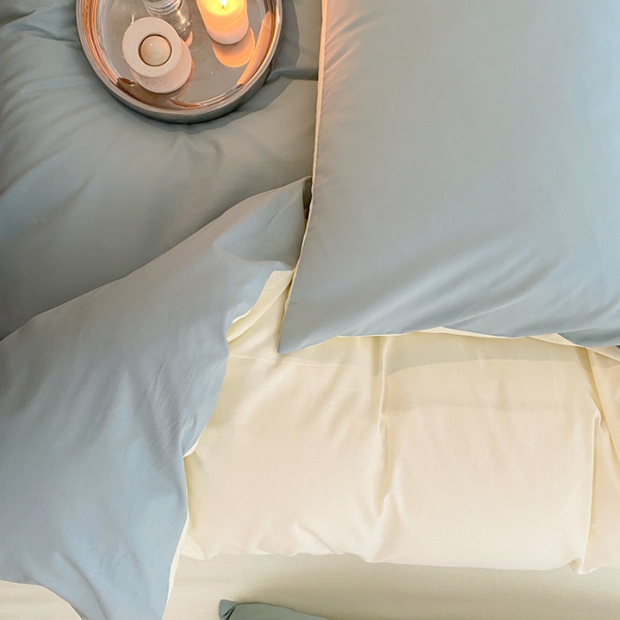 91家纺网 家纺一手货源 找家纺 窝米 2022春季新品素色双拼水洗棉系列四件套 米兰双拼