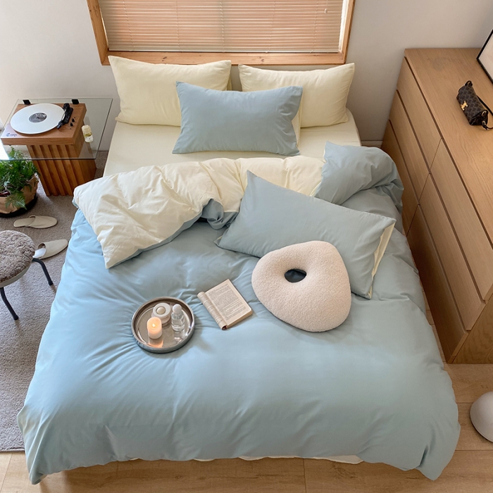 91家纺网 家纺一手货源 找家纺 窝米 2022春季新品素色双拼水洗棉系列四件套 米兰双拼