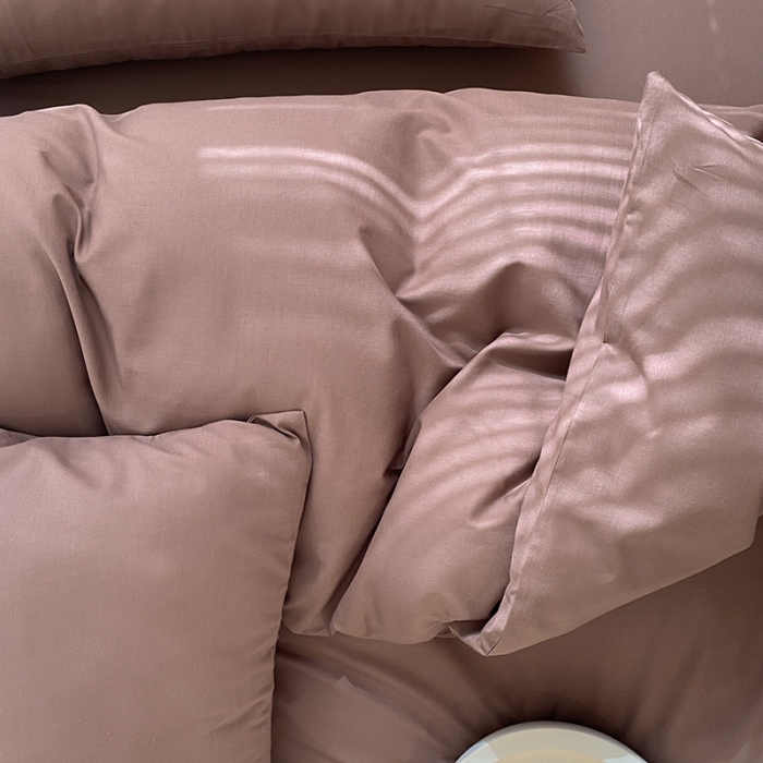 91家纺网 家纺一手货源 找家纺 窝米 2022春季新品素色双拼水洗棉系列四件套 欧蕾咖啡