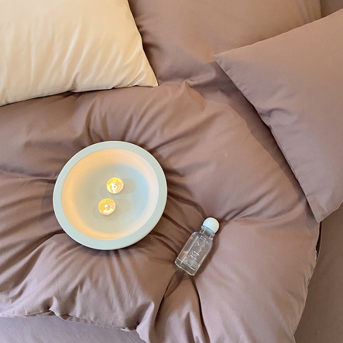 91家纺网 家纺一手货源 找家纺 窝米 2022春季新品素色双拼水洗棉系列四件套 欧蕾咖啡