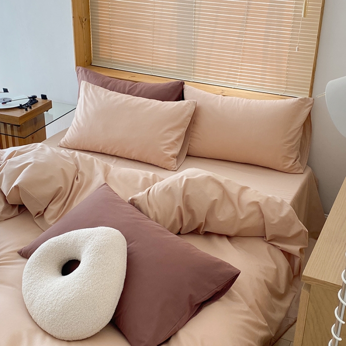 91家纺网 家纺一手货源 找家纺 窝米 2022春季新品素色双拼水洗棉系列四件套 燕麦奶