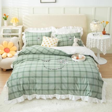 91家纺网 家纺一手货源 找家纺 凌鼎 2025新款全棉水洗棉刺绣工艺款四件套 你的微笑-绿