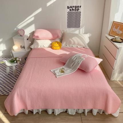 91家纺网 家纺一手货源 找家纺 茉夕家纺 2022新款纯色床盖 少女粉