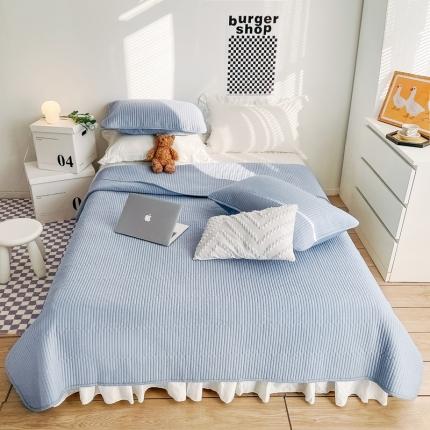 91家纺网 家纺一手货源 找家纺 茉夕家纺 2022新款纯色床盖 雾霾蓝