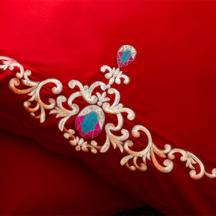 91家纺网 家纺一手货源 找家纺 布乐意 2025新款磨毛婚庆刺绣四件套六件套 喜结良缘