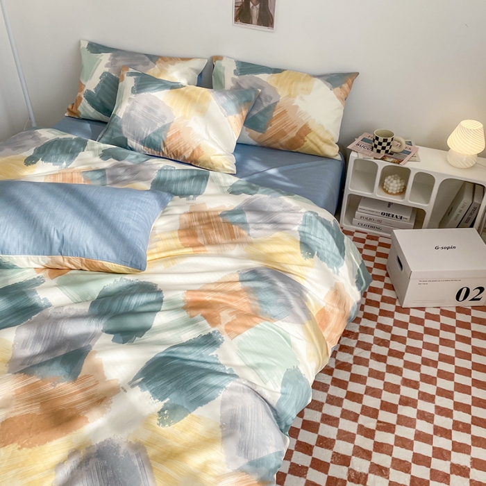 91家纺网 家纺一手货源 找家纺 简宜家居2022新款全棉卡通印花小清新四件套简约系列 艺术家