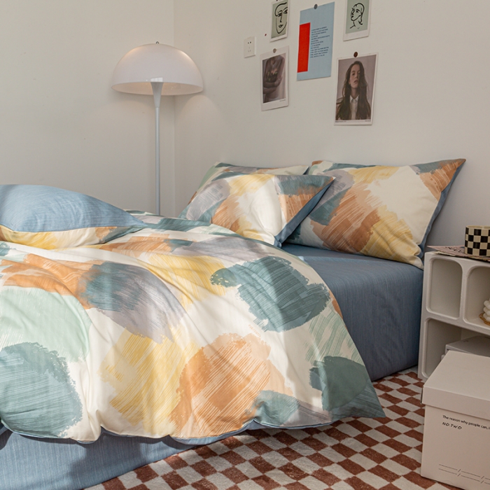 91家纺网 家纺一手货源 找家纺 简宜家居2022新款全棉卡通印花小清新四件套简约系列 艺术家